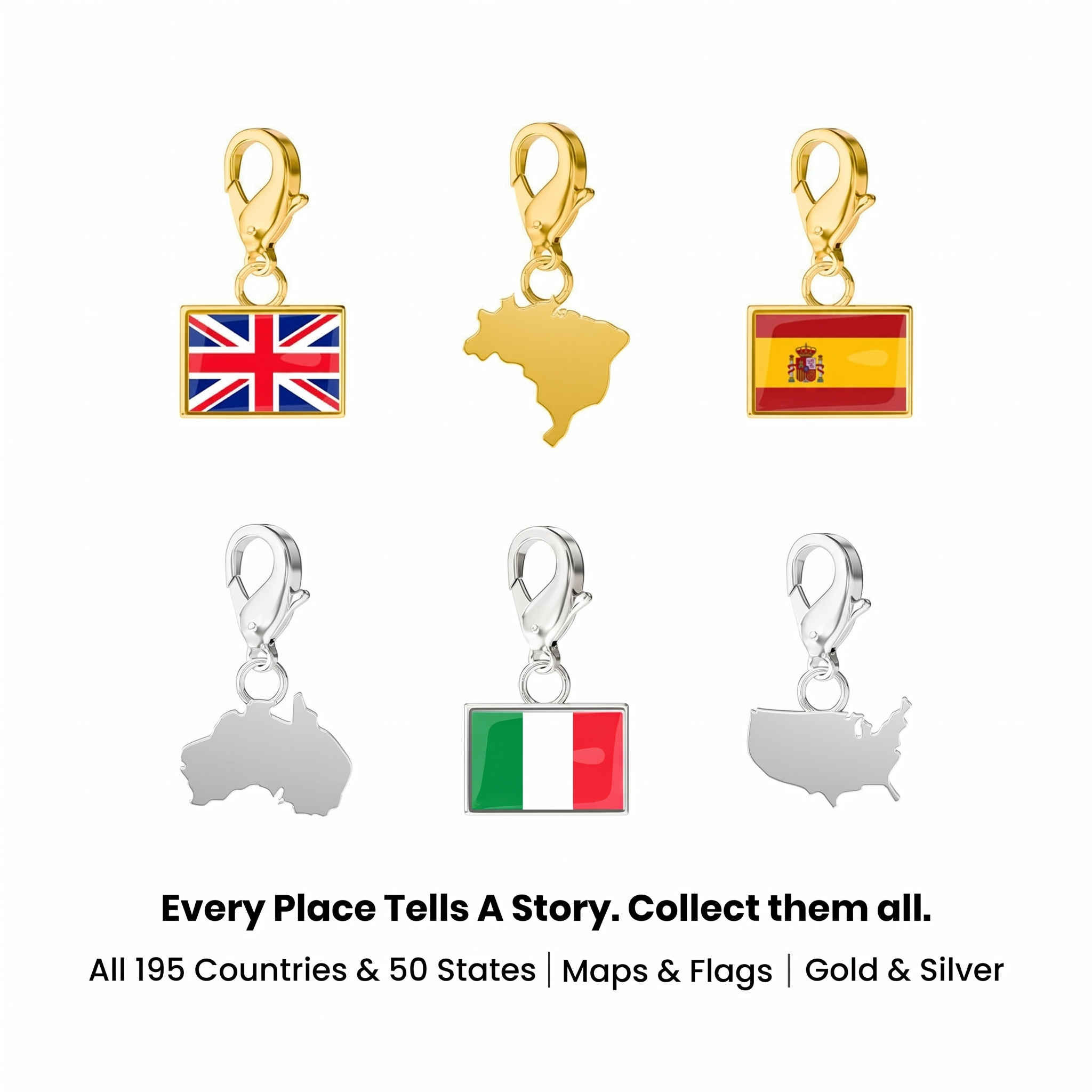 Flag & Map Charms Set